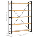 NNEVL 5-Tier Bookcase 140x30x180 cm Solid Mango Wood