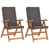 NNEVL Reclining Garden Chairs with Cushions 2 pcs Solid Teak Wood Grey