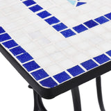 NNEVL 3 Piece Mosaic Bistro Set Ceramic Tile Blue and White