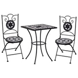 NNEVL 3 Piece Mosaic Bistro Set Ceramic Tile Black and White