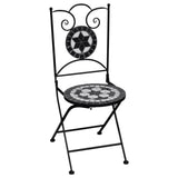 NNEVL 3 Piece Mosaic Bistro Set Ceramic Tile Black and White