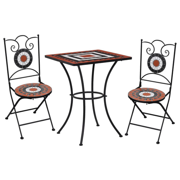 NNEVL 3 Piece Mosaic Bistro Set Ceramic Tile Terracotta and White