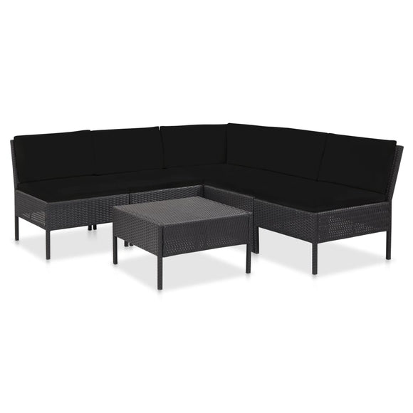 NNEVL 6 Piece Garden Lounge Set with Cushions Poly Rattan Black