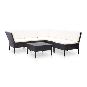 NNEVL 6 Piece Garden Lounge Set with Cushions Poly Rattan Black