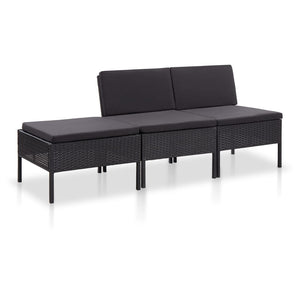 NNEVL 3 Piece Garden Lounge Set with Cushions Poly Rattan Black
