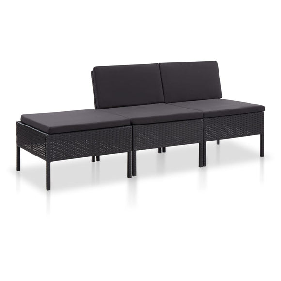NNEVL 3 Piece Garden Lounge Set with Cushions Poly Rattan Black