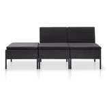 NNEVL 3 Piece Garden Lounge Set with Cushions Poly Rattan Black