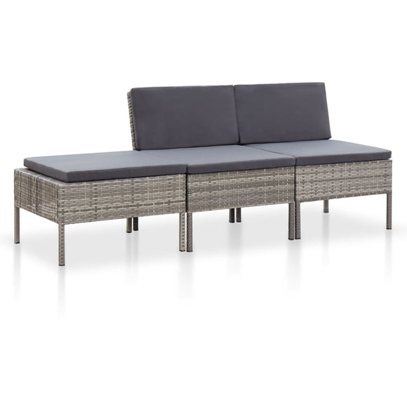 NNEVL 3 Piece Garden Lounge Set with Cushions Poly Rattan Grey