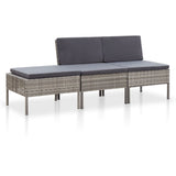 NNEVL 3 Piece Garden Lounge Set with Cushions Poly Rattan Grey