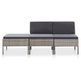 NNEVL 3 Piece Garden Lounge Set with Cushions Poly Rattan Grey