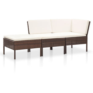 NNEVL 3 Piece Garden Lounge Set with Cushions Poly Rattan Brown