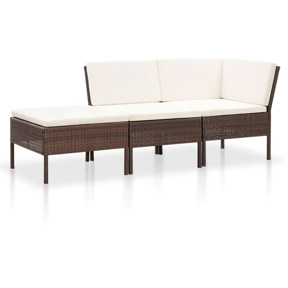 NNEVL 3 Piece Garden Lounge Set with Cushions Poly Rattan Brown