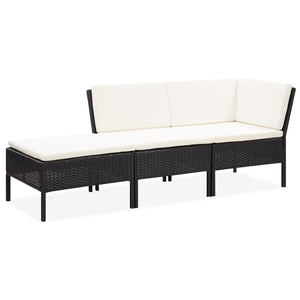NNEVL 3 Piece Garden Lounge Set with Cushions Poly Rattan Black
