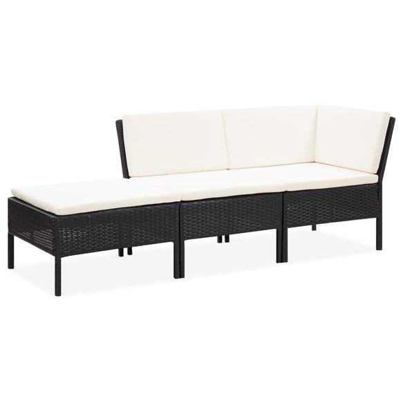 NNEVL 3 Piece Garden Lounge Set with Cushions Poly Rattan Black