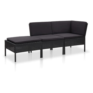 NNEVL 3 Piece Garden Lounge Set with Cushions Poly Rattan Black