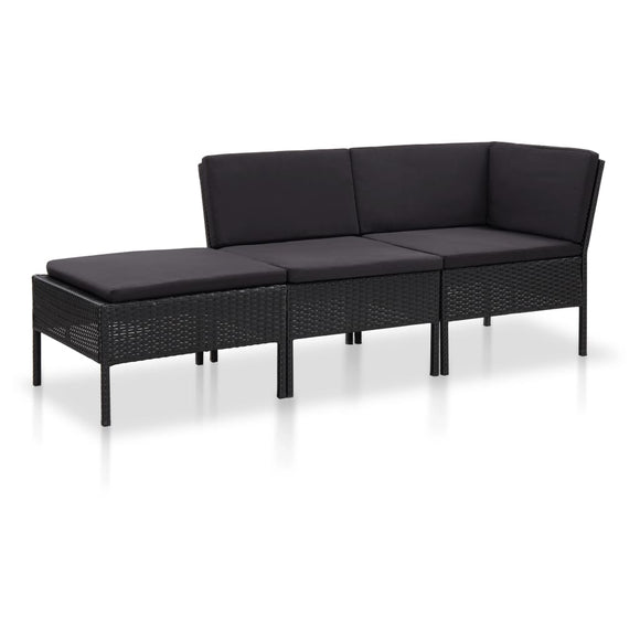 NNEVL 3 Piece Garden Lounge Set with Cushions Poly Rattan Black