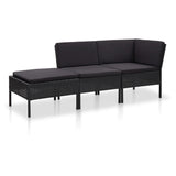 NNEVL 3 Piece Garden Lounge Set with Cushions Poly Rattan Black