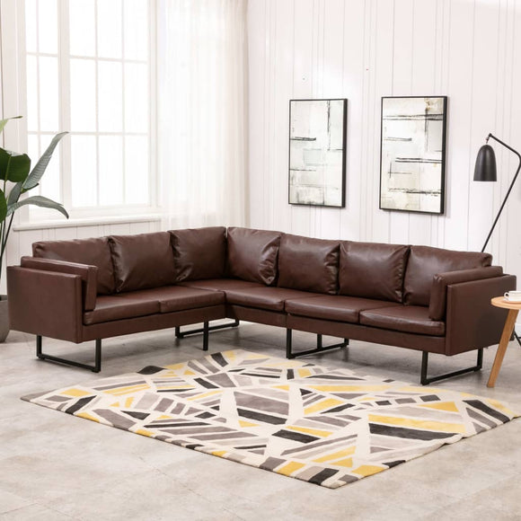 NNEVL Corner Sofa Faux Leather Brown