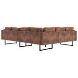 NNEVL Corner Sofa Faux Suede Leather Brown