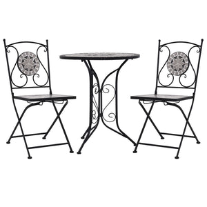 NNEVL 3 Piece Mosaic Bistro Set Ceramic Tile Grey