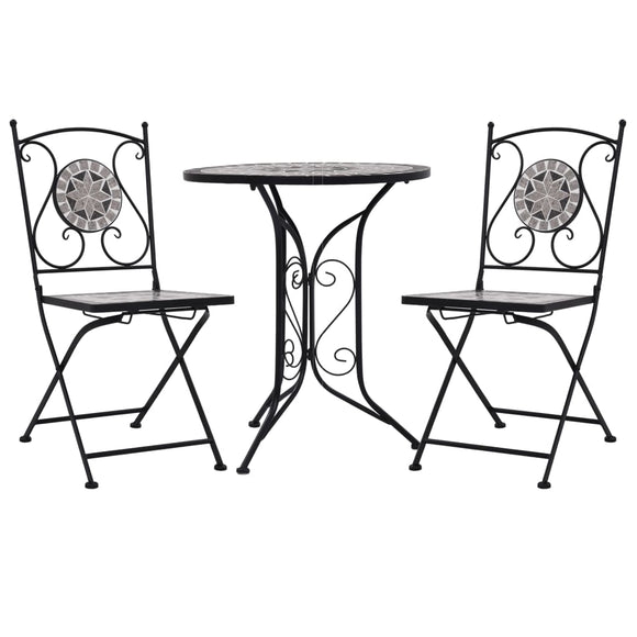 NNEVL 3 Piece Mosaic Bistro Set Ceramic Tile Grey