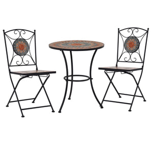 NNEVL 3 Piece Mosaic Bistro Set Ceramic Tile Orange/Grey