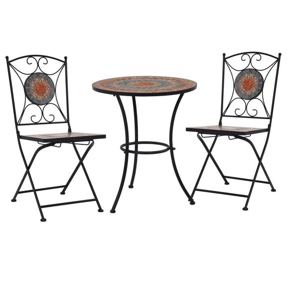 NNEVL 3 Piece Mosaic Bistro Set Ceramic Tile Orange/Grey