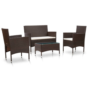 NNEVL 4 Piece Garden Lounge Set with Cushions Poly Rattan Brown