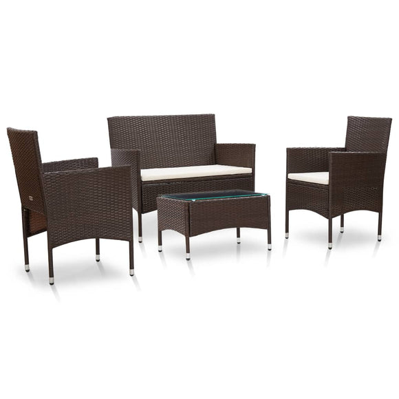 NNEVL 4 Piece Garden Lounge Set with Cushions Poly Rattan Brown