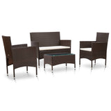 NNEVL 4 Piece Garden Lounge Set with Cushions Poly Rattan Brown