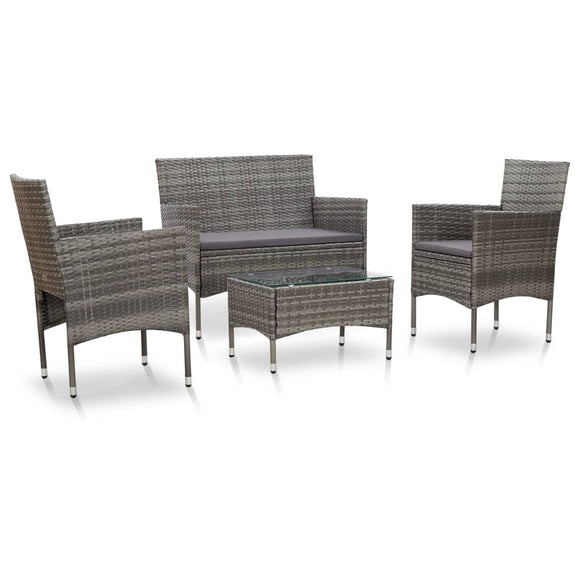 NNEVL 4 Piece Garden Lounge Set with Cushions Poly Rattan Grey