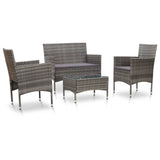 NNEVL 4 Piece Garden Lounge Set with Cushions Poly Rattan Grey