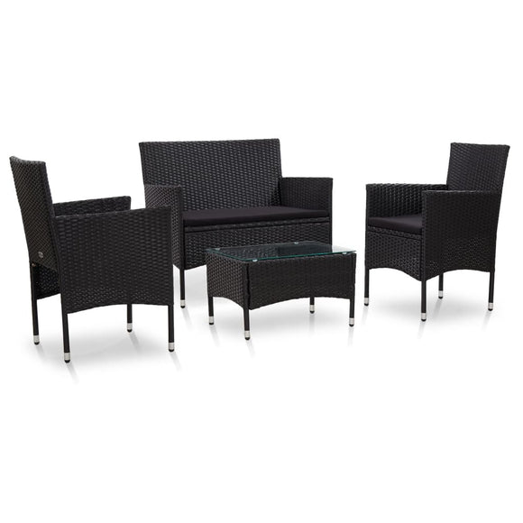 NNEVL 4 Piece Garden Lounge Set with Cushions Poly Rattan Black