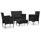 NNEVL 4 Piece Garden Lounge Set with Cushions Poly Rattan Black