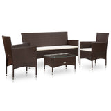 NNEVL 4 Piece Garden Lounge Set With Cushions Poly Rattan Brown