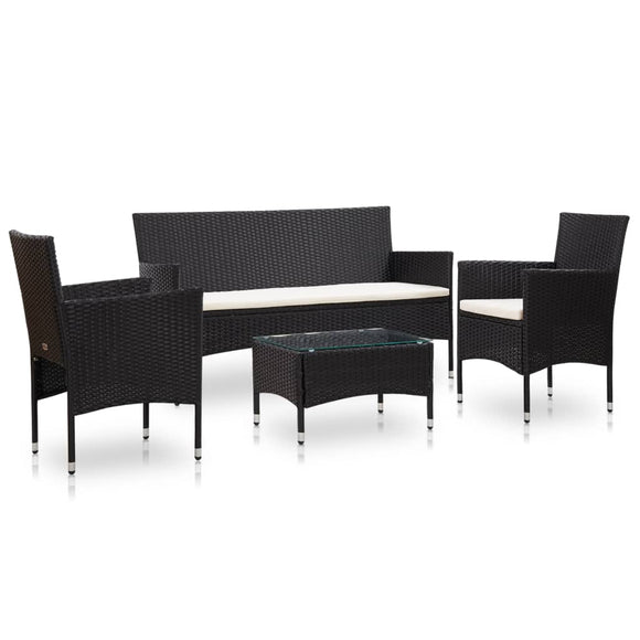NNEVL 4 Piece Garden Lounge Set With Cushions Poly Rattan Black