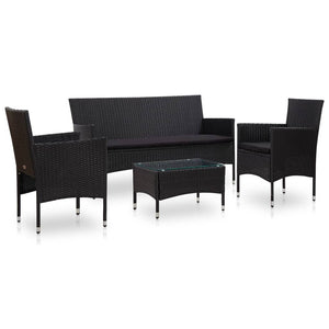 NNEVL 4 Piece Garden Lounge Set With Cushions Poly Rattan Black