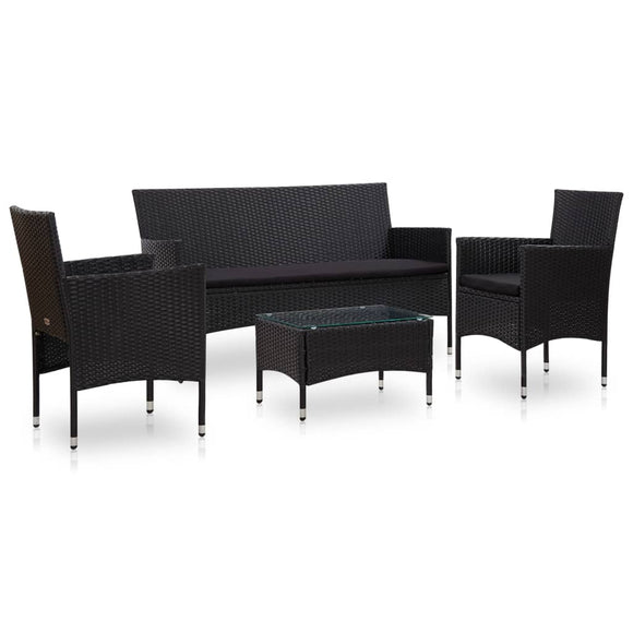 NNEVL 4 Piece Garden Lounge Set With Cushions Poly Rattan Black