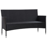 NNEVL 3-Seater Garden Sofa with Cushions Black Poly Rattan