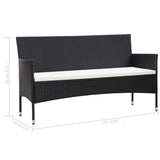 NNEVL 3-Seater Garden Sofa with Cushions Black Poly Rattan