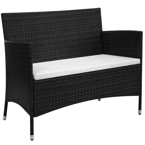 NNEVL Garden Bench with Cushion Poly Rattan Black