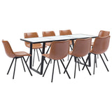 NNEVL 9 Piece Dining Set Cognac Faux Leather