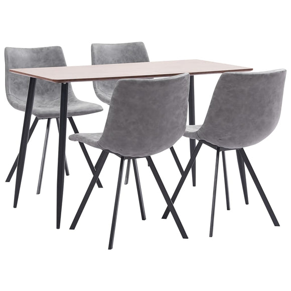NNEVL 5 Piece Dining Set Grey Faux Leather