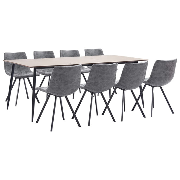 NNEVL 9 Piece Dining Set Grey Faux Leather