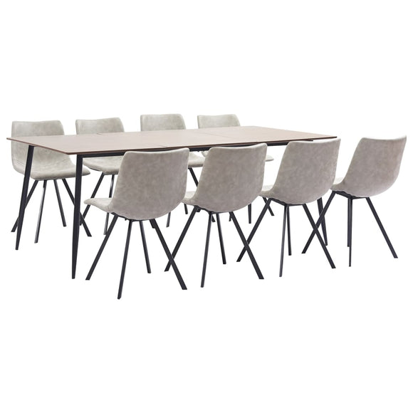 NNEVL 9 Piece Dining Set Light Grey Faux Leather