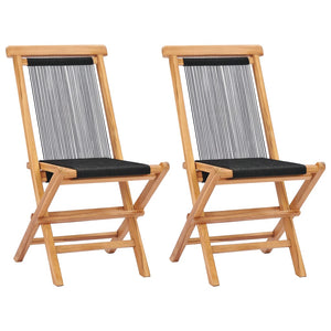 NNEVL Folding Garden Chairs 2 pcs Solid Teak Wood and Rope