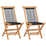 NNEVL Folding Garden Chairs 2 pcs Solid Teak Wood and Rope