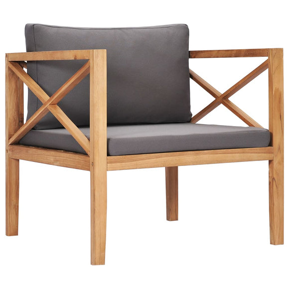 NNEVL Garden Chair with Grey Cushions Solid Wood Teak