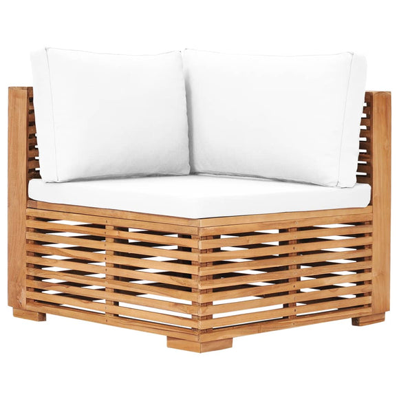 NNEVL Garden Corner Sofa with Cream Cushion Solid Teak Wood