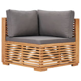 NNEVL Garden Corner Sofa with Grey Cushion Solid Teak Wood